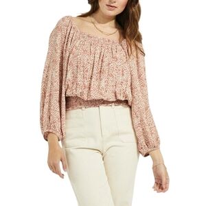 Gentle Fawn Smocked Pink Beige Blouse Sz M